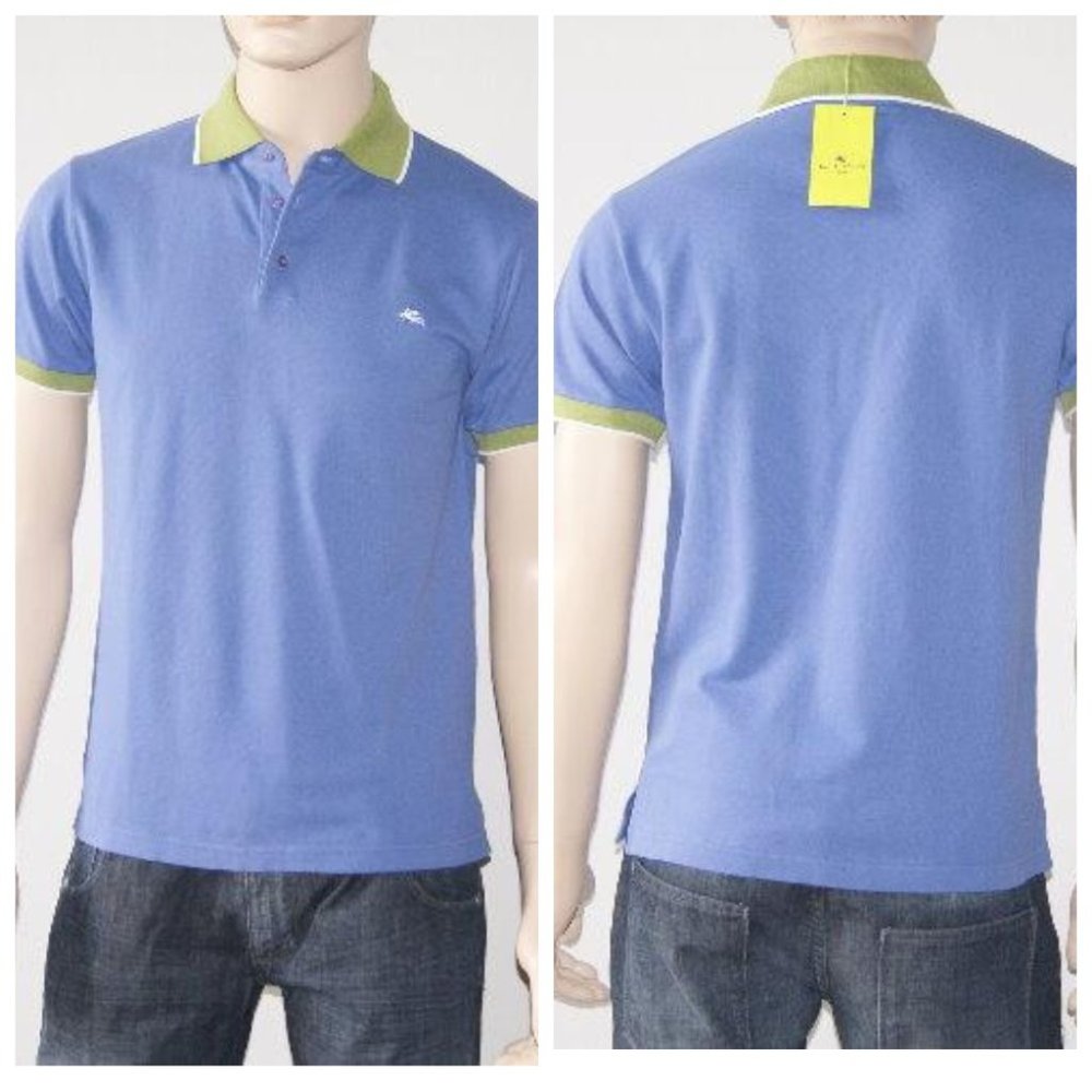 NWT ETRO Men's Blue  Cotton Piquet Polo With Pegasus